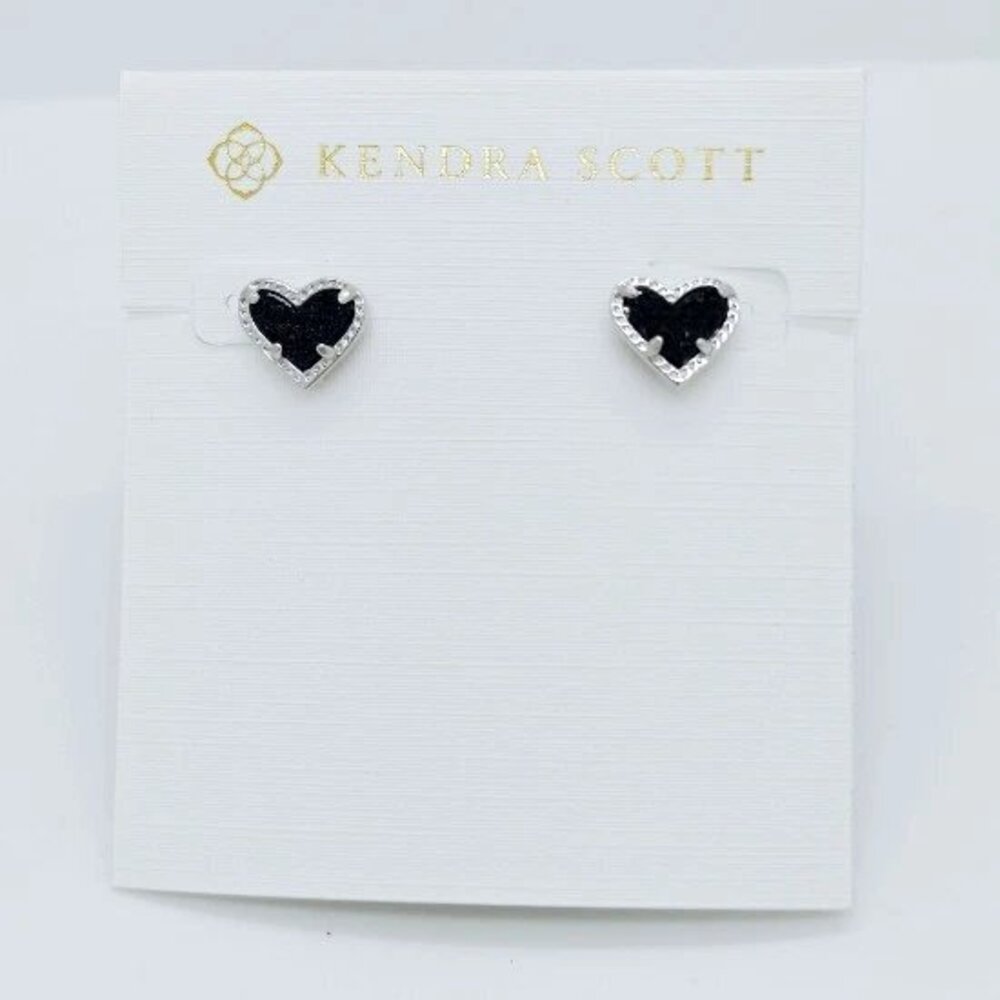 Kendra Scott Ari Heart Silver Stud Earrings In Black Drusy